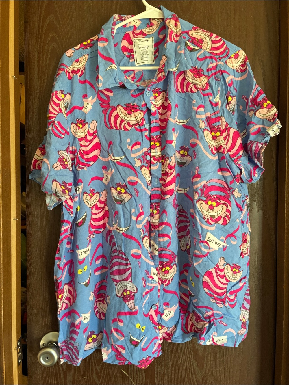 Loungefly Disney Cheshire Cat Button-Up Shirt - Blue & Pink